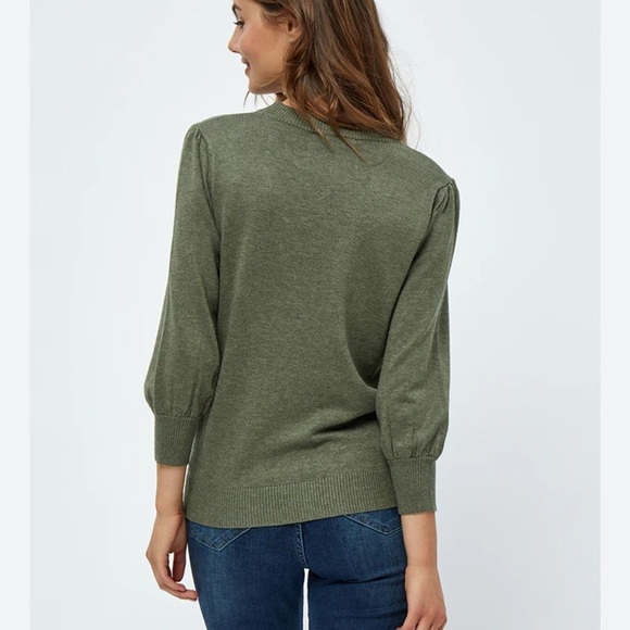 Minus Women’s Mersin Knit Tee L Olive Stretch Knit Pullover 3/4 Sleeves NEW - Picture 2 of 6